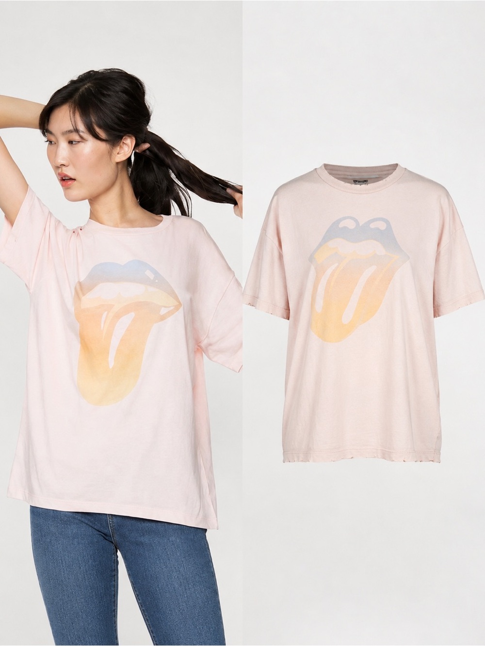 American Eagle x Rolling Stones | Light Pink Graphic Tee | Small